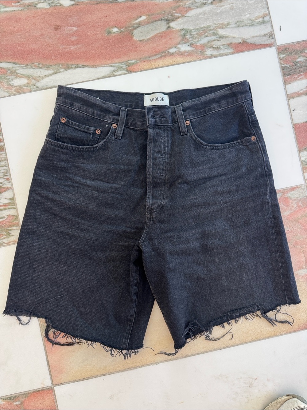 Agolde Black Raw-Hem Denim Shorts